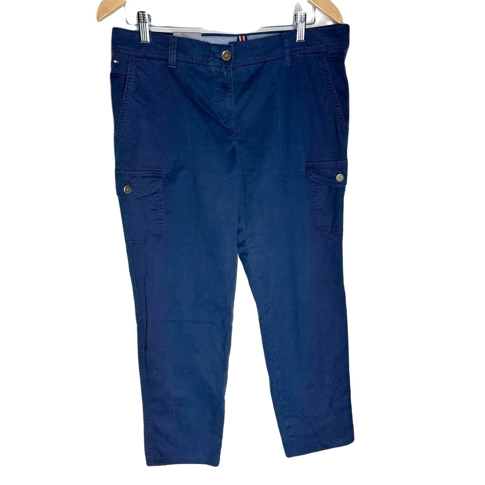 NWT Tommy Hilfiger Womens Utility Cargo Pants Size 10 Blue Button Closure Pocket